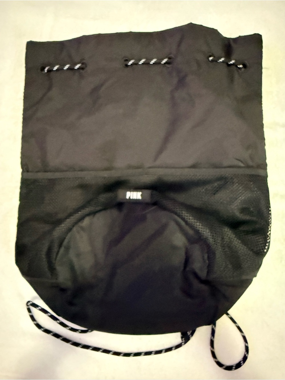 Unused PINK by Victoria's Secret Black Drawstring Mesh Sling Backpack